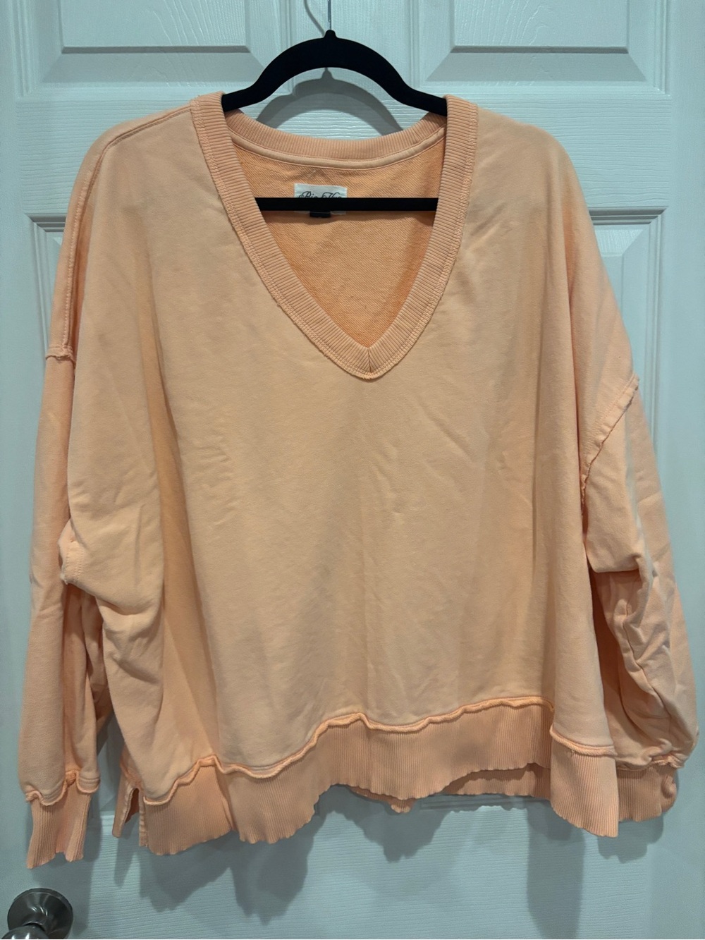 Women's American Eagle V-Neck Pullover Sweatshirt - Neon Orange/Peach